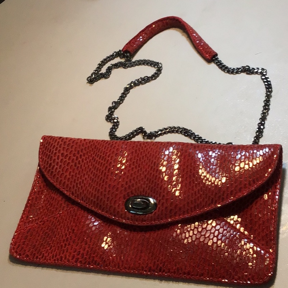 Social Red Leather Snakeskin Clutch/Crossbody / Shoulder Bag NWOT